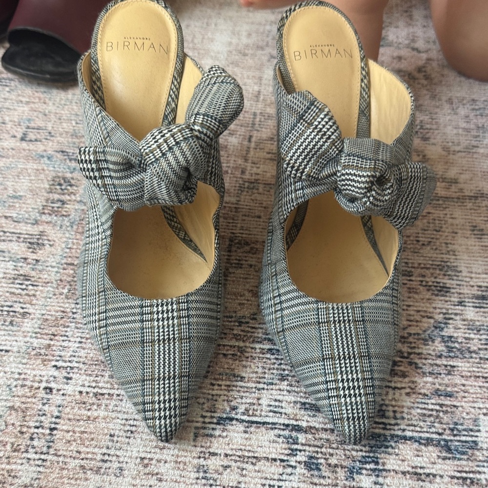 Alexandre Birman Black and Gray Plaid Mules